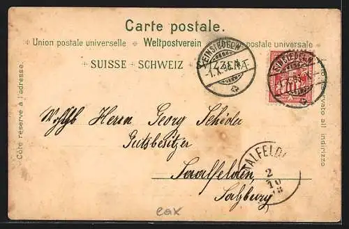 Lithographie Einsiedeln, Teilansicht mit dem Kloster