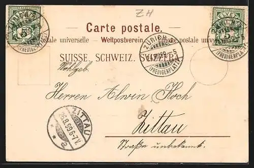 Lithographie Zürich, Totalansicht, Theater