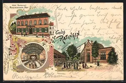 Lithographie Ratingen, Hotel Restaurant Rheinischer Hof, Innenansicht