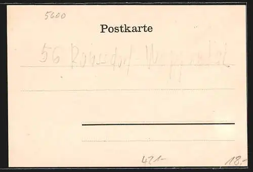 Lithographie Ronsdorf, Rathaus, Post, Kaiser-Krieger-Denkmal