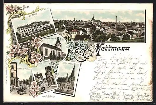 Lithographie Mettmann, Katholische Kirche, Seminar, Breite Strasse