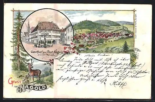 Lithographie Nagold, Gasthof zur Post, Besitzer: Paul Luz