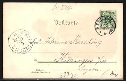 Lithographie Werdohl, Gasthof Remelshagen, Totalansicht