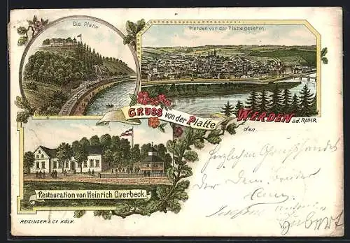 AK Werden a. d. Ruhr, Restaurant die Platte von Herm. Kreuzenbeck, Ortsansicht v. d. Platte