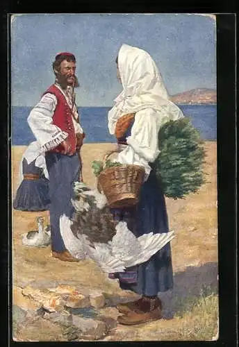 AK Kroatische Händlerin am Strand