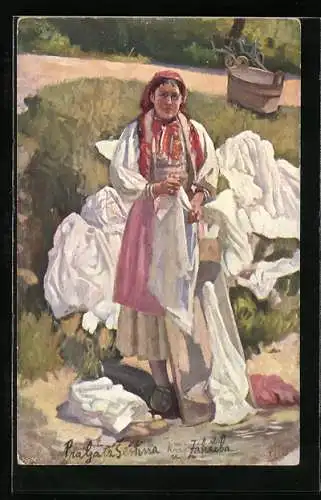 AK Kroatische Wäscherin in volkstypischer Tracht