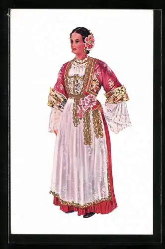 AK Dalmatien, Frau in kroatischer Volkstracht