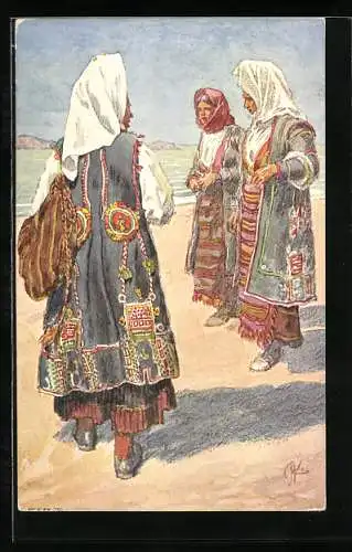 Künstler-AK Spalato, Drei Frauen in Trachtenkleidung