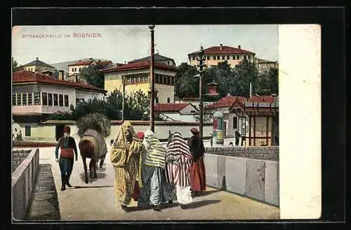AK Sarajewo, Strassenbild mit Passanten