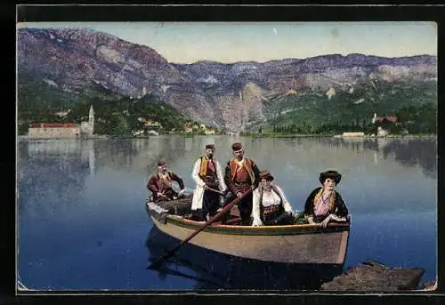 AK Dubrovnik, Boot mit Menschen in landestypischer Tracht