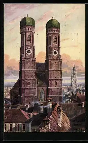 Künstler-AK München, Ortspartie mit Frauenkirche