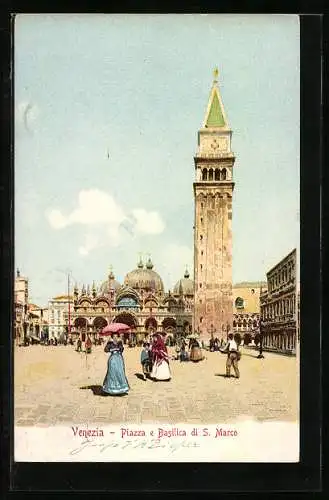 AK Venezia, Piazza e Basilica di S. Marco, Passanten auf dem Markusplatz vor der Basilika