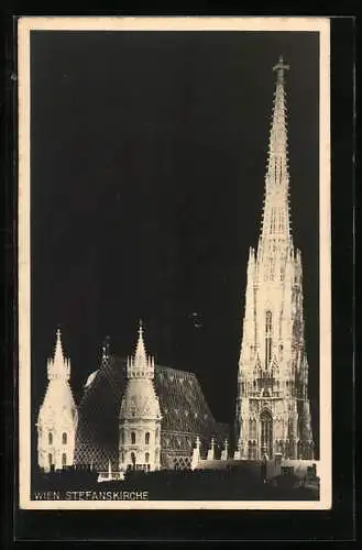 AK Wien, Beleuchtete Stefanskirche bei Nacht