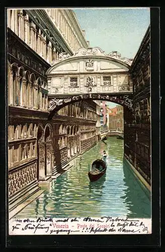 AK Venedig / Venezia, Ponte dei Sospiri, Seufzerbrücke und Gondel