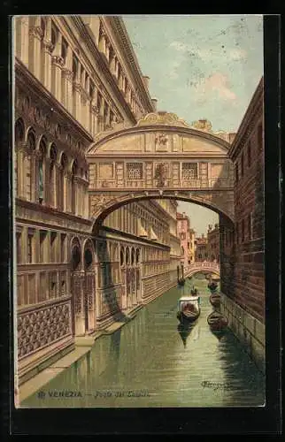 Künstler-AK Venezia / Venedig, Ponte dei Sospiri, Kanalpartie