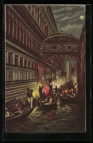 AK Venedig, Die Seufzerbrücke bei Nacht