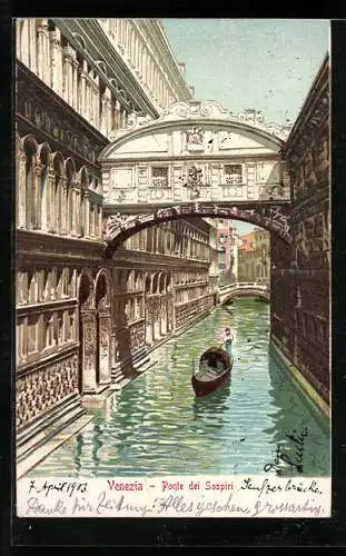 AK Venedig / Venezia, Ponte dei Sospiri, Seufzerbrücke und Gondel