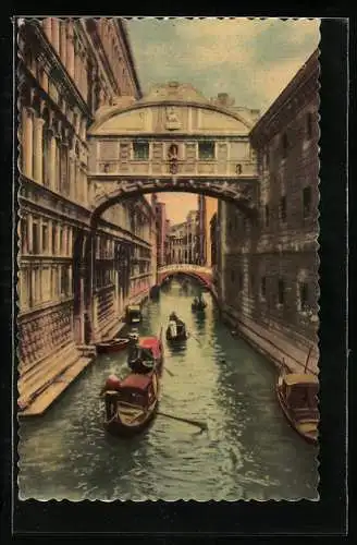 AK Venedig, Seufzerbrücke mit Gondeln