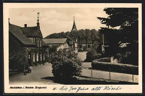 AK Neukirchen i. Holstein, Dorfpartie mit Kirchturm