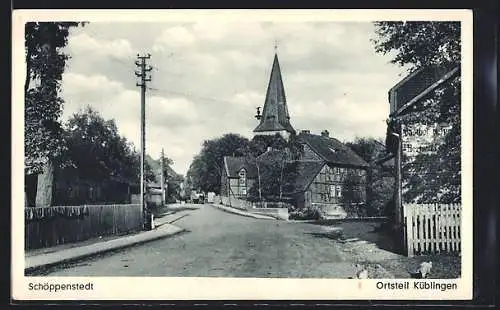 AK Schöppenstedt-Küblingen, Strassenpartie mit Kirchturm
