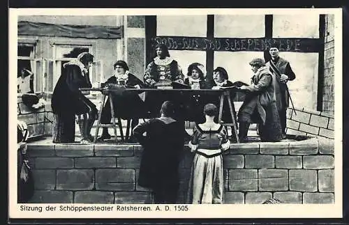 AK Schöppenstedt, Heimatspiele, Sitzung der Ratsherren 1505, Theaterszene