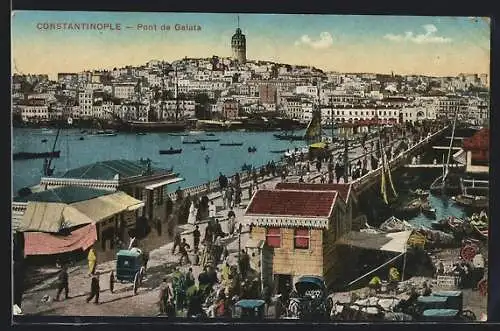 AK Konstantinopel, Passanten auf der Pont de Galata