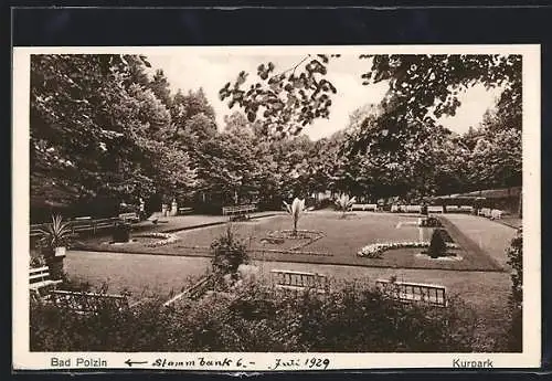 AK Bad Polzin, Blumenbeete im Park