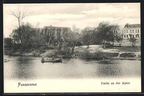 AK Hamburg-Fuhlsbüttel, Partie an der Alster mit Boot