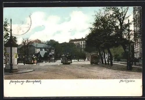 AK Hamburg-Barmbek, Marktplatz, Strassenbahn