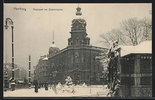 AK Hamburg-Neustadt, Hauptpost am Stephansplatz im Winter