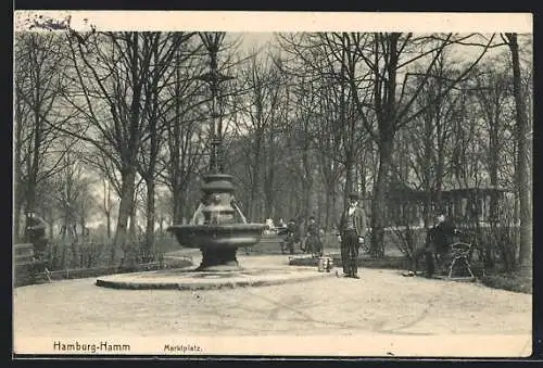 AK Hamburg-Hamm, Marktplatz mit Brunnen