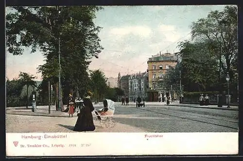 AK Hamburg-Eimsbüttel, Frau mit Kinderwagen an der Fruchtallee