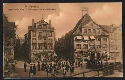 AK Hamburg-Neustadt, Schaarmarkt mit Geschäften, Ecke Gr. Bäckergang u. Schaarsteinweg