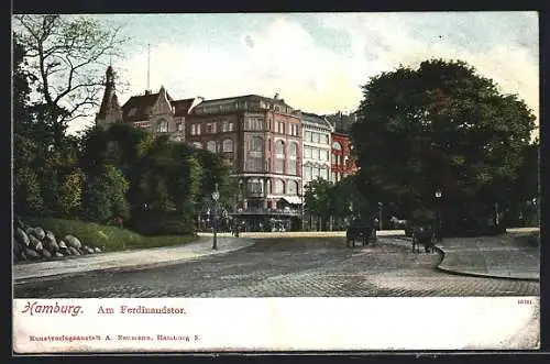 AK Hamburg, Am Ferdinandstor mit Strassenpartie