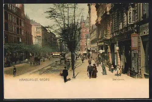 AK Hamburg-St.Georg, Steindamm m. Strassenbahn