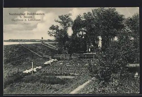AK Deichhausen b. Büsum, Gasthaus z. Landhaus mit Garten