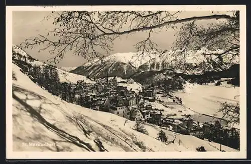 AK St. Moritz-Dorf, Ortsansicht aus der Vogelschau