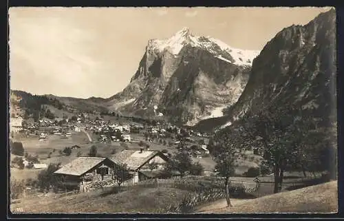 AK Grindelwald, Ortsansicht mit Wetterhorn