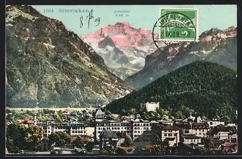 AK Interlaken, Ortsansicht mit Jungfrau