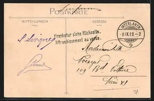 AK Interlaken, Ortsansicht mit Jungfrau