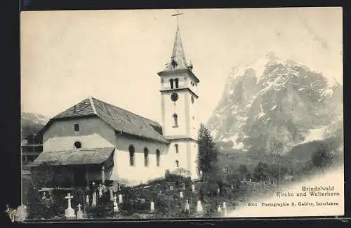 AK Grindelwald, Kirche und Wetterhorn