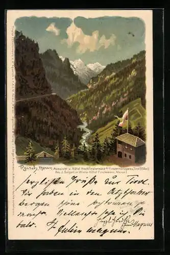 Künstler-AK F.A.C.M. Reisch: Meran, Aussicht vom Hotel Finstermünz am Finstermünzpass