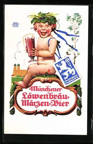 Künstler-AK Siegmund von Suchodolski: Brauerei-Werbung für Münchener Löwenbräu Märzen-Bier