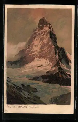 Künstler-AK Zeno Diemer: Zermatt, Matterhorn im Abendrot