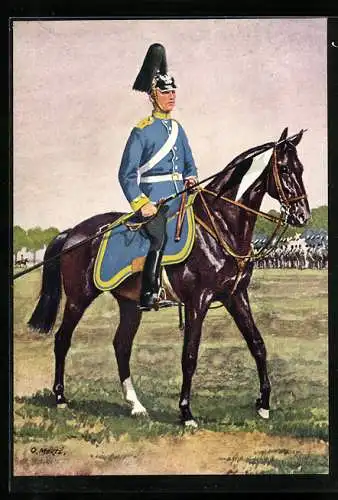 Künstler-AK O. Merte: Dragoner-Regiment von Bredow Nr. 4, Ausritt in blauer Uniform