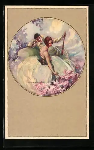 Künstler-AK Tito Corbella: Pierrot mit einer Dame