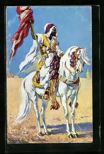 Künstler-AK Ermenegildo Carlo Donadini: Araber mit Flagge auf einem Pferd
