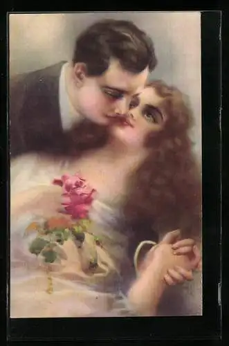 AK Verliebtes Paar mit Rose