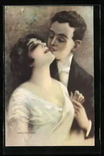 Künstler-AK C. Monestier, Paar küsst sich