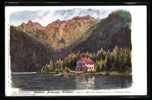 Künstler-AK F.A.C.M. Reisch: Gasthof Antholzer Wildsee